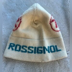 Rossignol Vintage Wool Retro Ski Cap Beanie Cream with Blue Logo